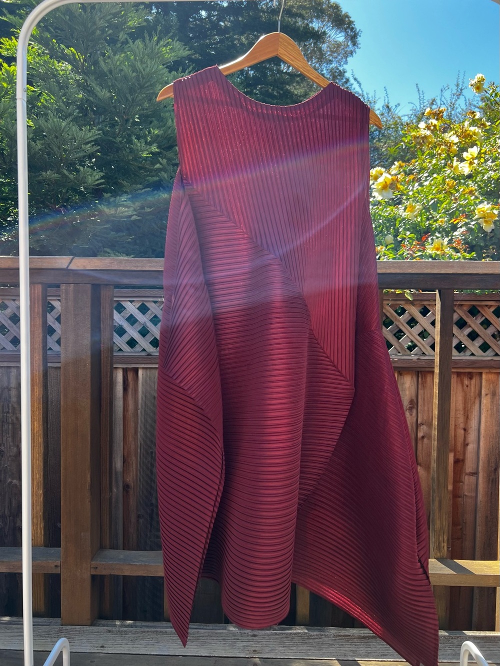 Sleeveless Structured Pleated Dress in Wine Red
